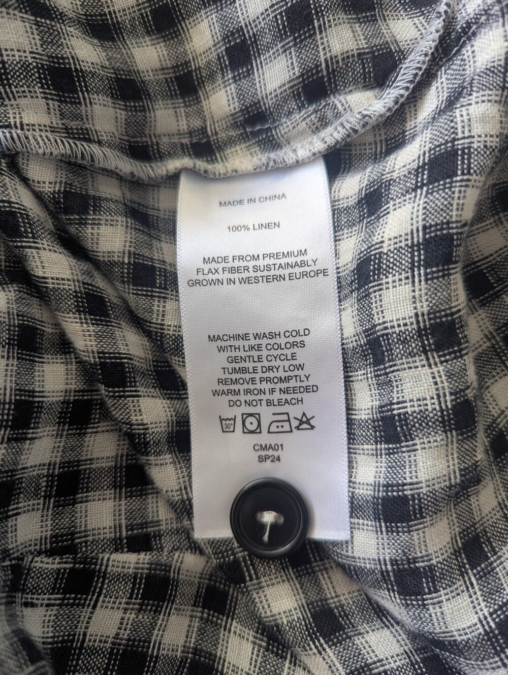 Quince Black & White Gingham Button-Front Dress - Picture 9 of 10